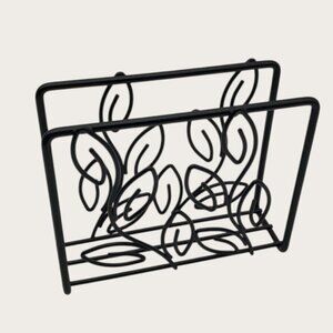 Black Metal Napkin Holder Vine and Leaf Pattern Office File Holder
